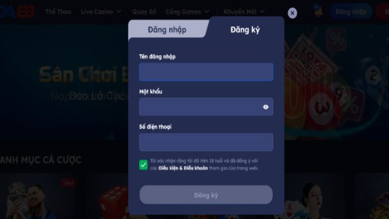 Điền thông tin đăng ký 23win